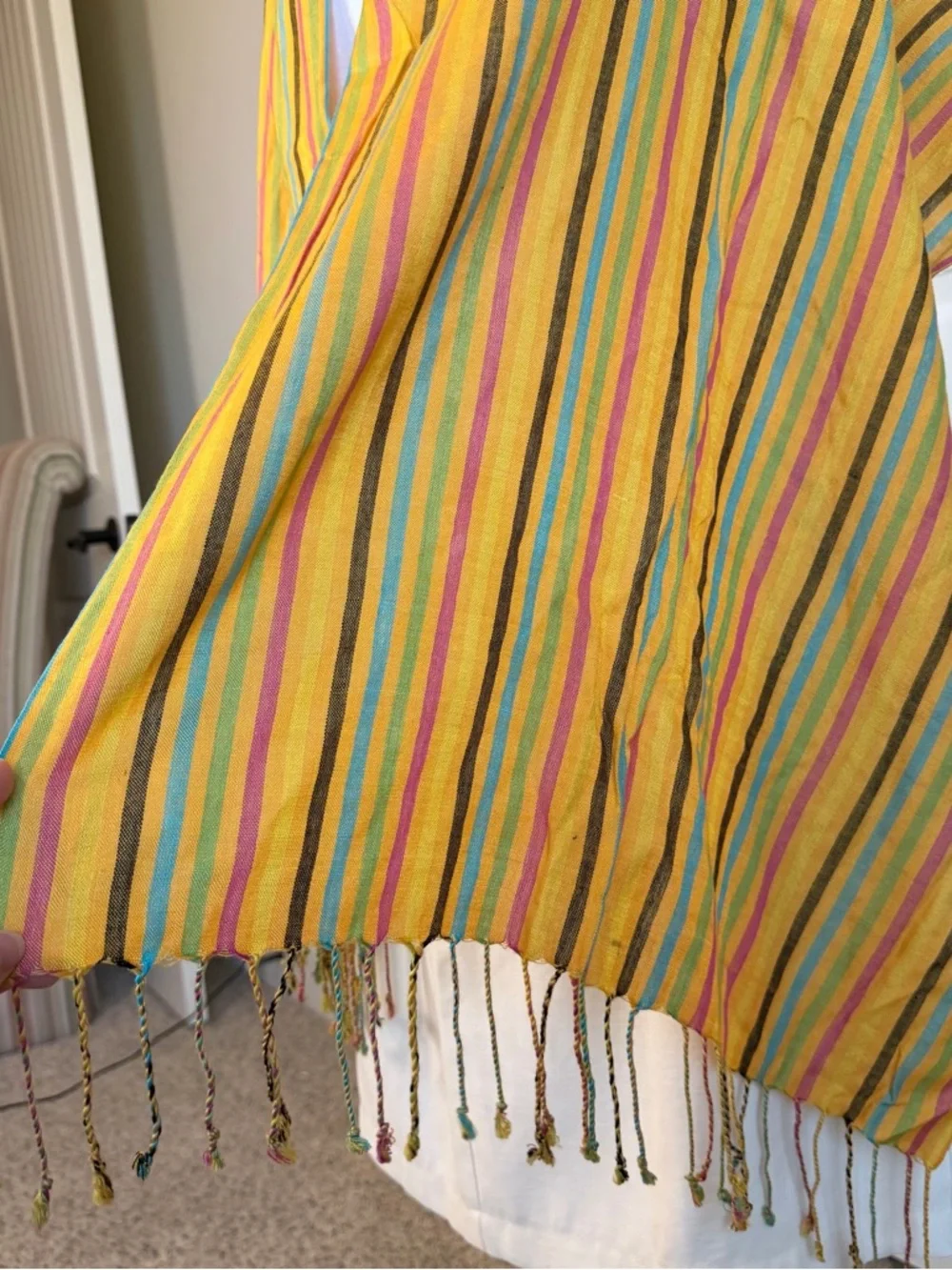 2/$30 Codello Striped Yellow Fringe Women's Scarf - Lightweight Summer Wrap